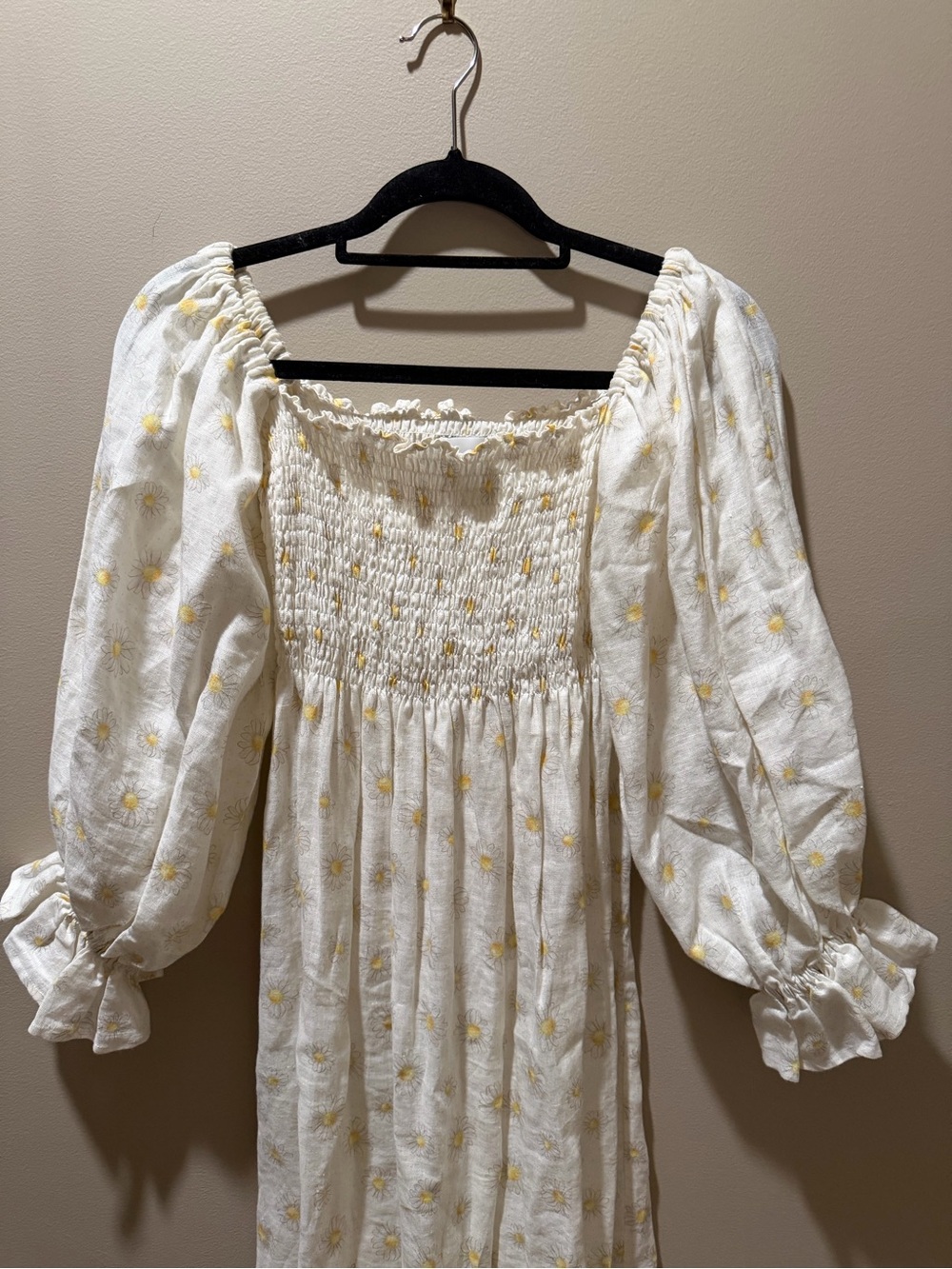 Sleeper Atlanta Off The Shoulder Linen Midi Dress Daisy Medium - Picture 9 of 11